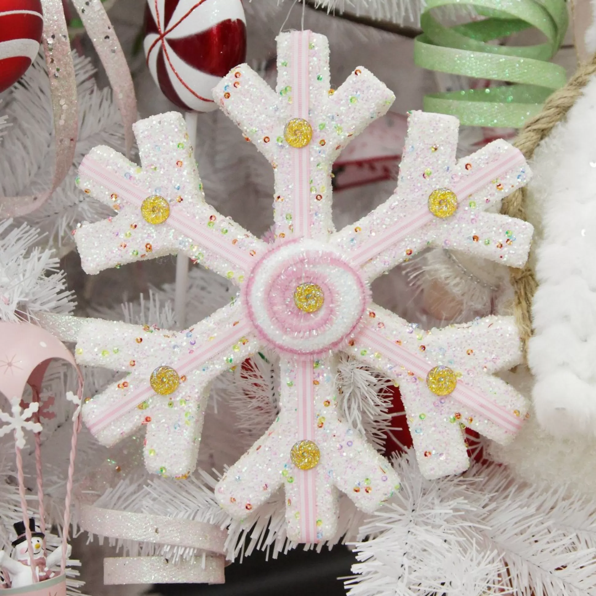 White Glitter Snowflake with Pink Frosting and Sprinkles Snowflakes And Stars |
