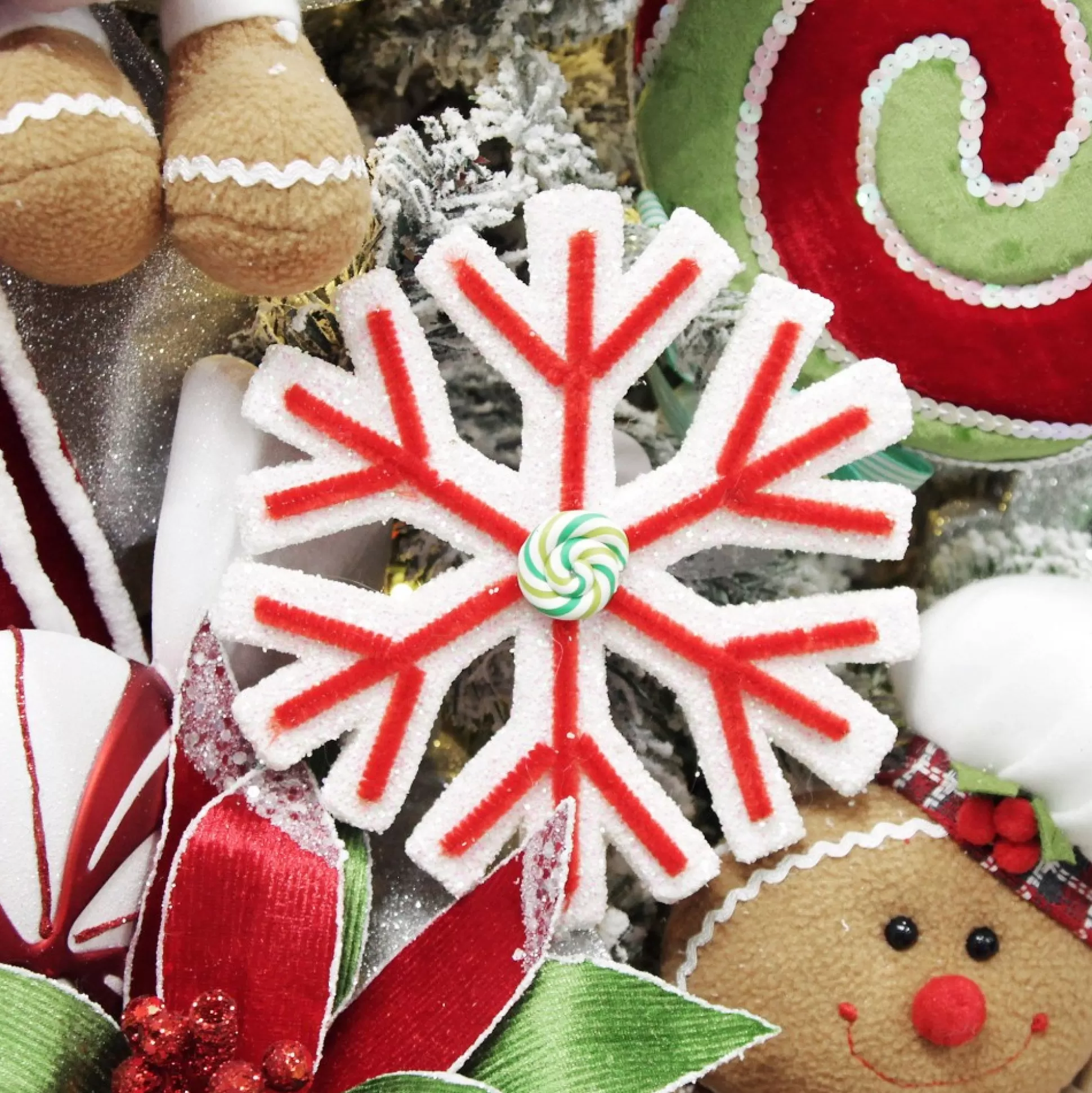 White Glitter Snowflake with Red Icing Snowflakes And Stars |