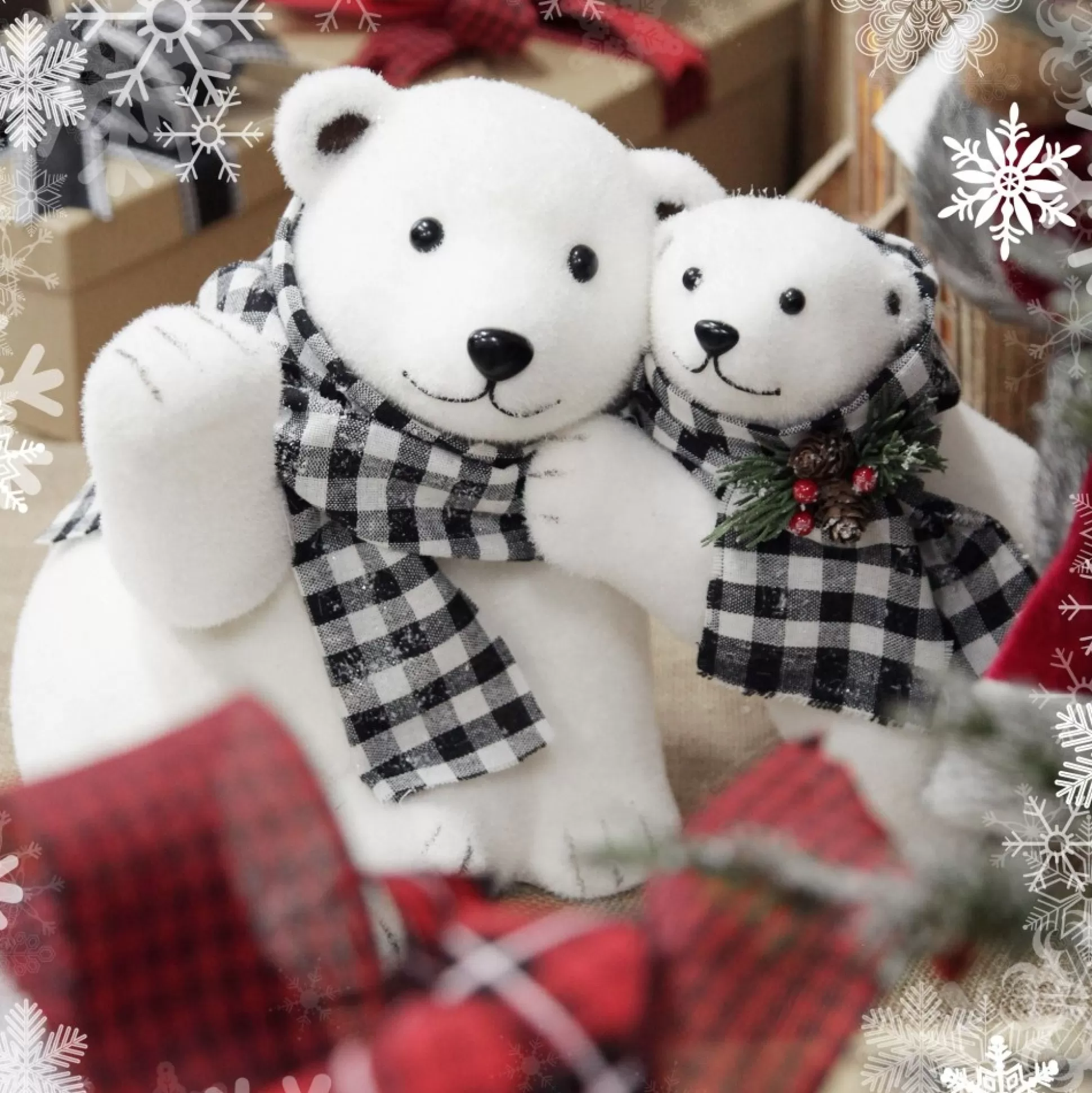 White Mother and Cub Polar Bears Hugging Christmas Birds And Animals |