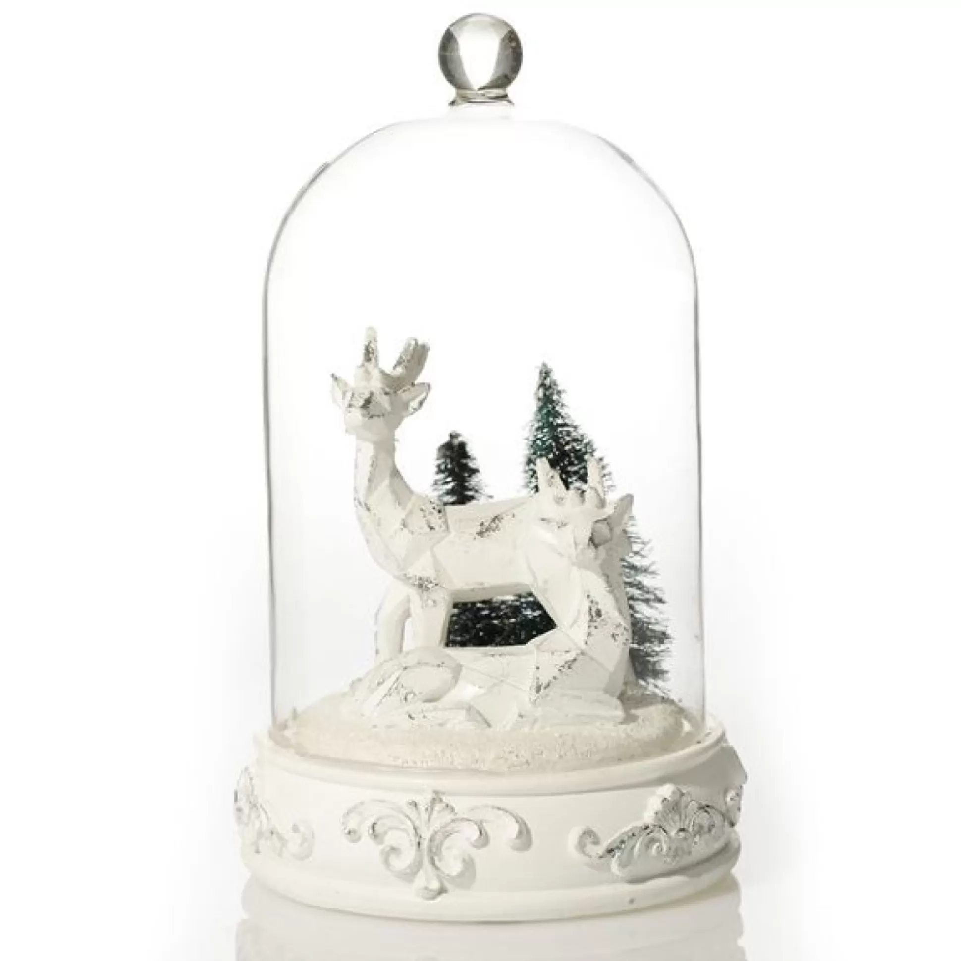 White Reindeer in Glass Cloche Lightup Ornament Light-Up Scenes And Ornaments |