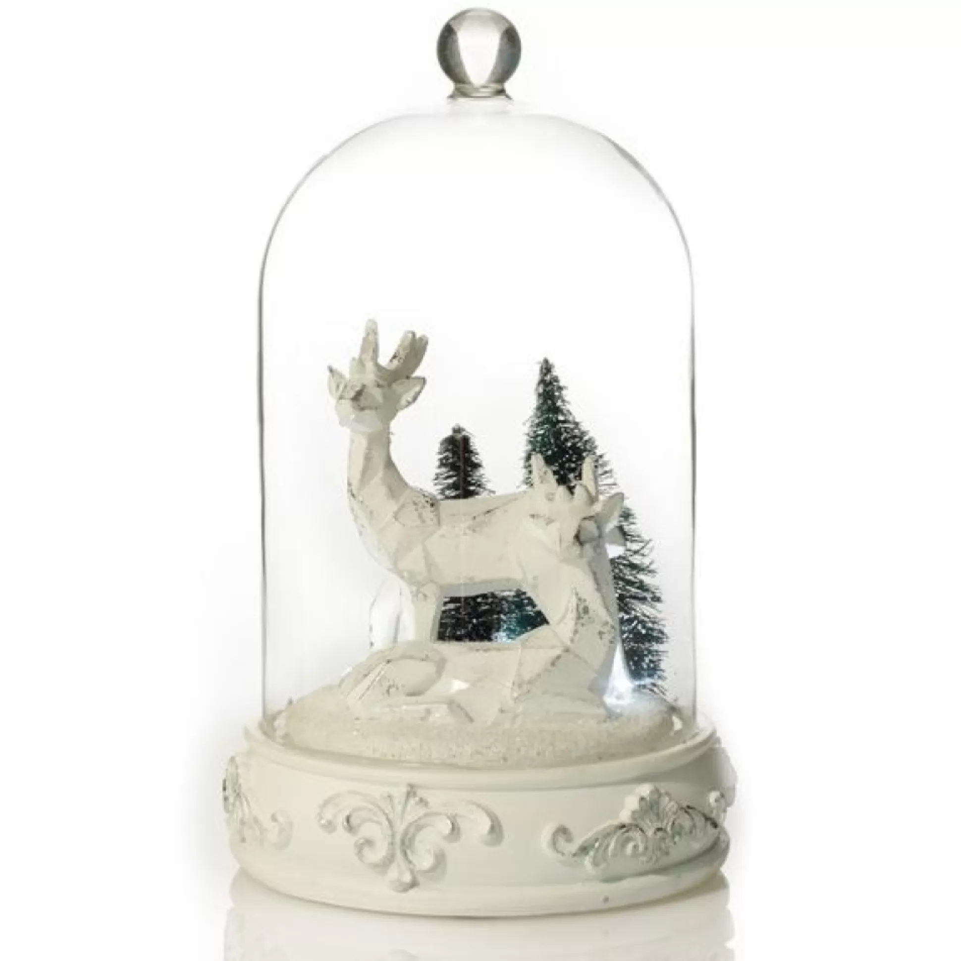 White Reindeer in Glass Cloche Lightup Ornament Light-Up Scenes And Ornaments |