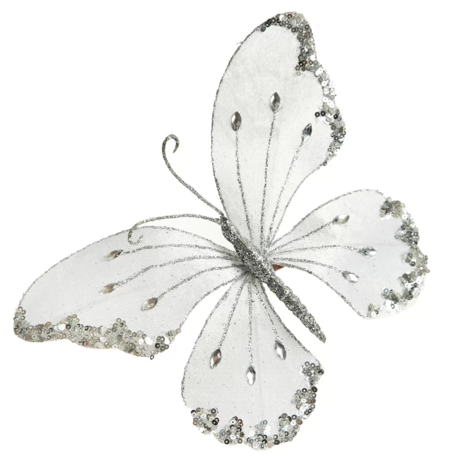 White Satin and Silver Sequin Butterfly Clip Butterflies And Birds |