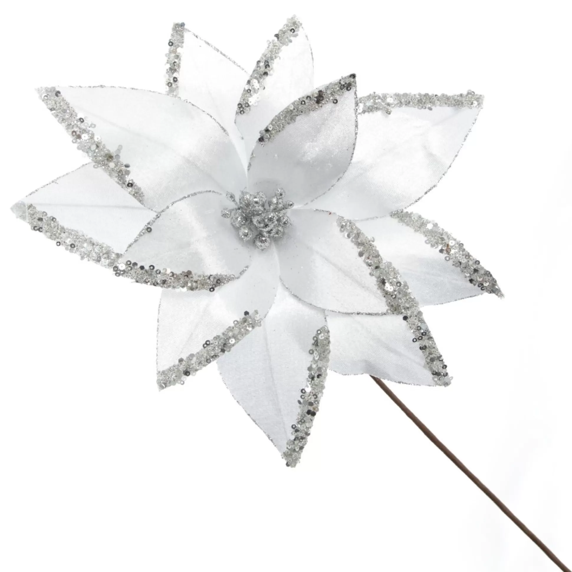 White Satin Flower Stem with Silver Sequin Tips Christmas Flowers |