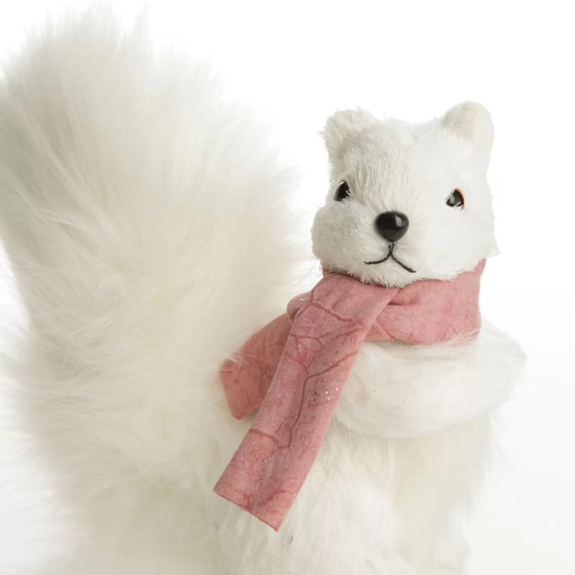 White Squirrel with Bushy Tail and Pink Scarf Christmas Birds And Animals |