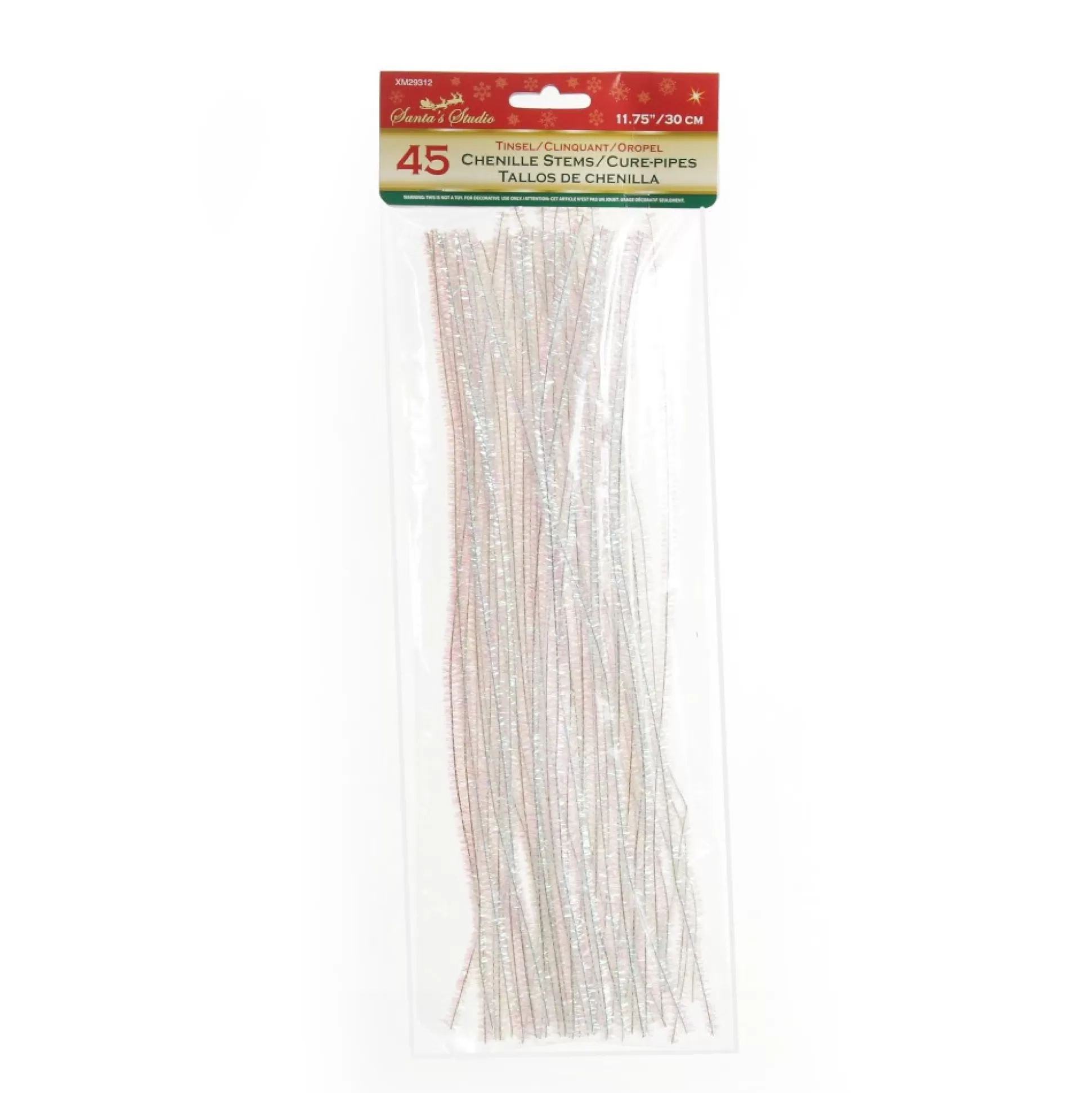White Tinsel Chenille Stem Pipe Cleaners - Pack of 45 Christmas Craft Supplies |