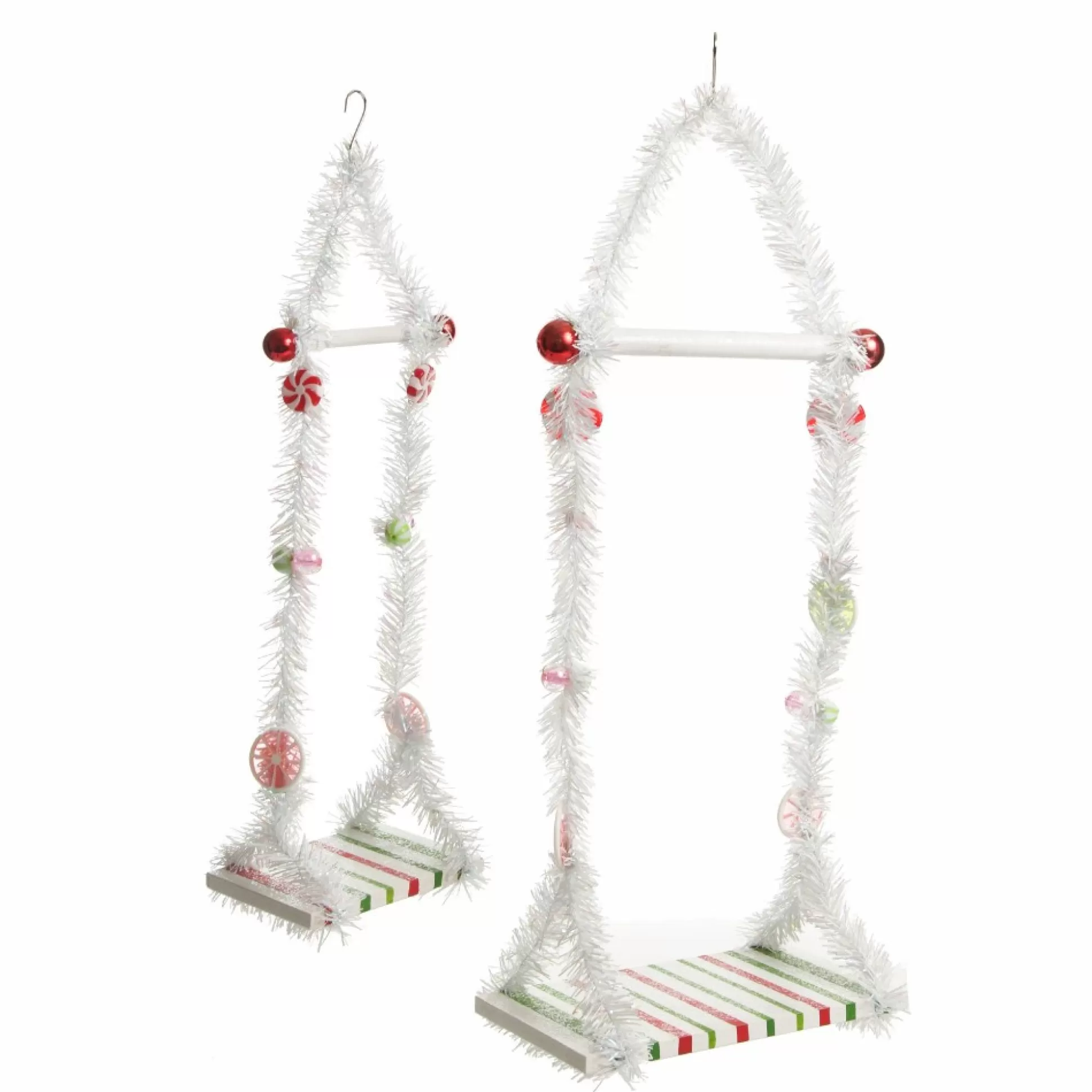 White Tinsel Lolly Christmas Swing Ornament - Single Seat Christmas Ornaments |