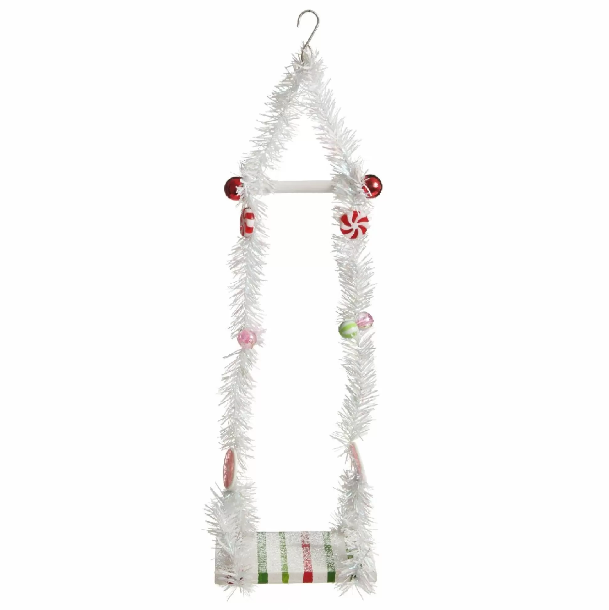 White Tinsel Lolly Christmas Swing Ornament - Single Seat Christmas Ornaments |