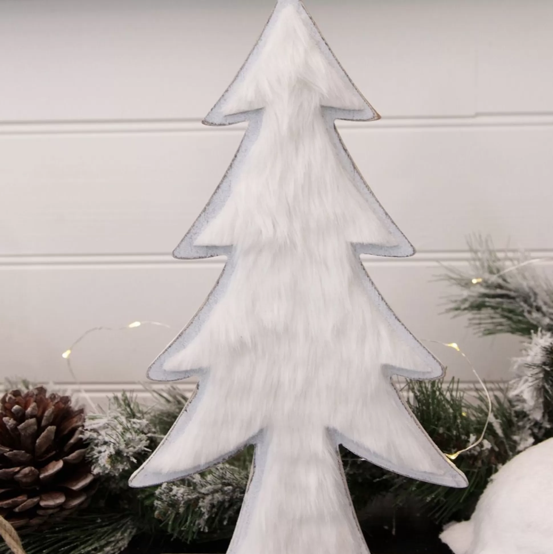 White Washed Wood Tree with White Fur Table Top Christmas Trees |