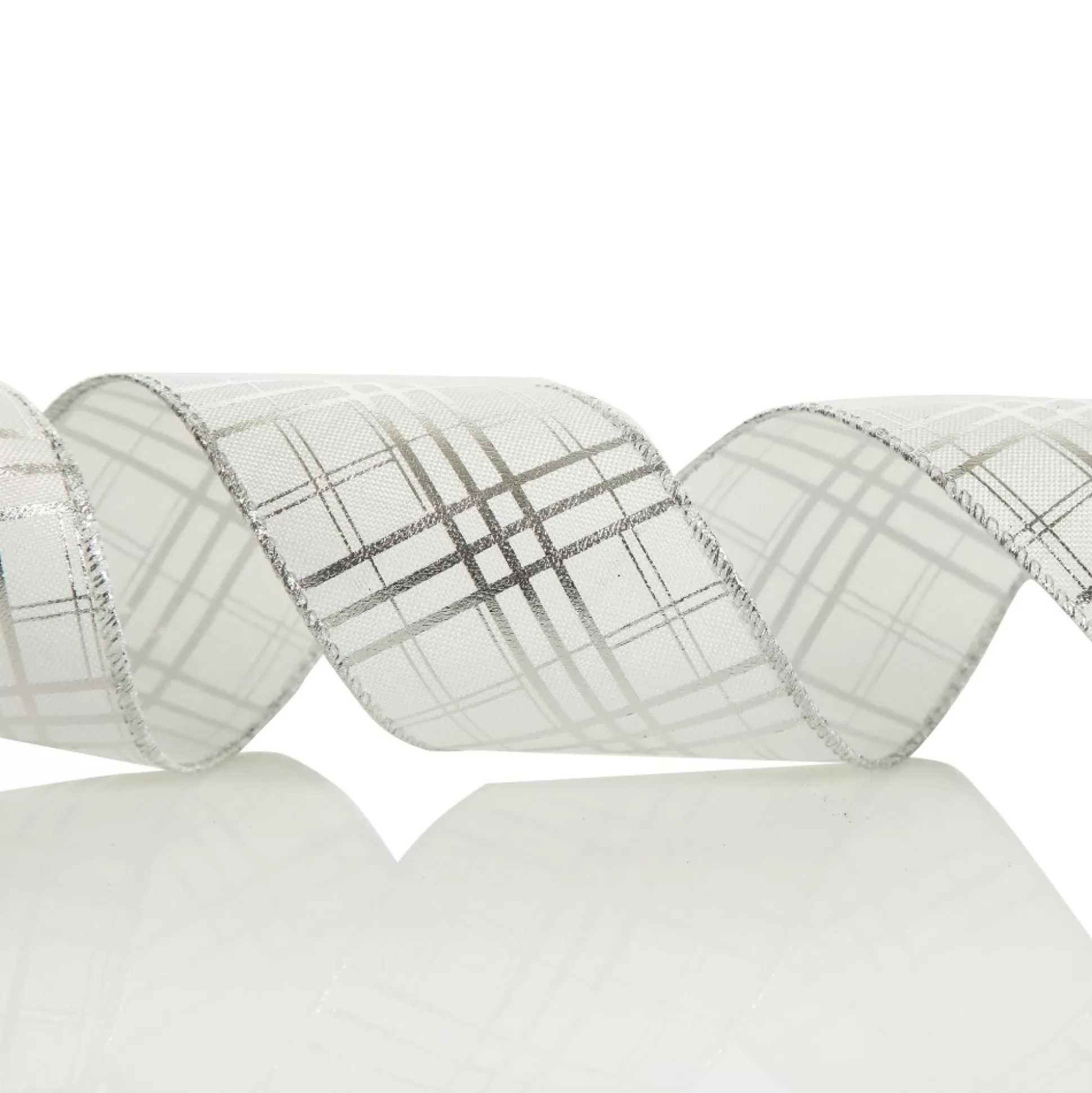 White with Silver Cross Pattern Wired Christmas Ribbon Ribbons |