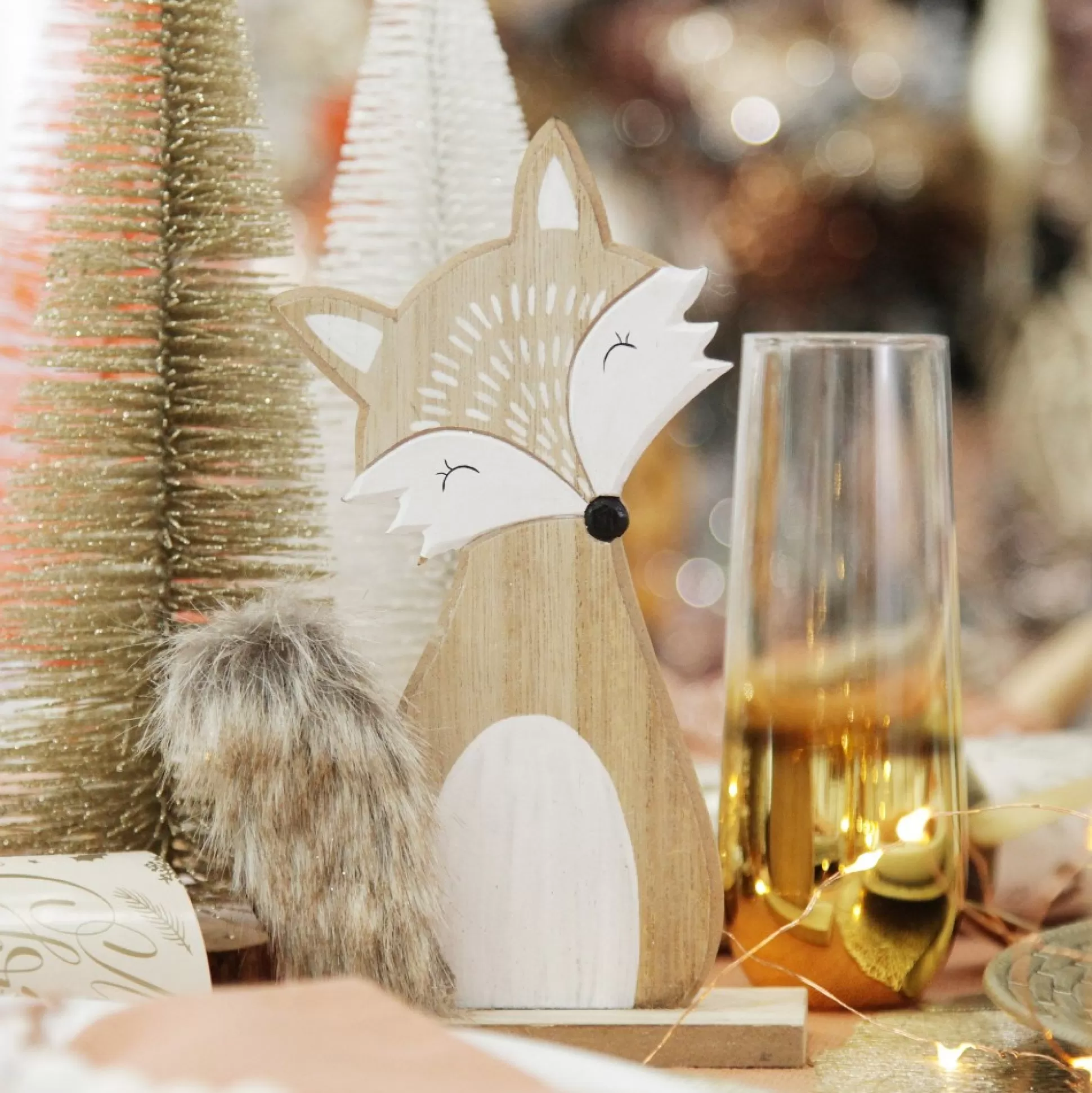 Wooden Fox Ornament with Bushy Tail Christmas Birds And Animals |
