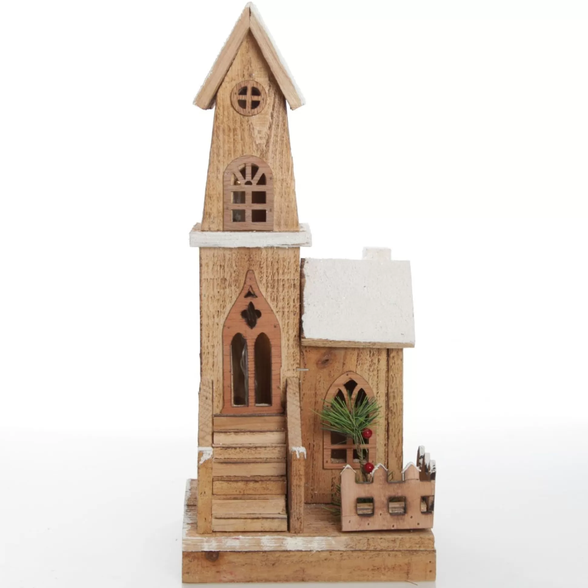 Wooden Light up House with Winter Snow Light-Up Scenes And Ornaments |